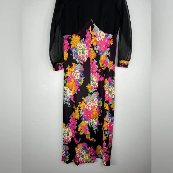 Vintage Montgomery Ward Maxi Dress Sz 8 Floral Conservative - Picture 3 of 8
